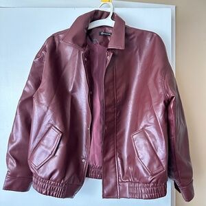 Burgundy Faux Leather Jacket - MED